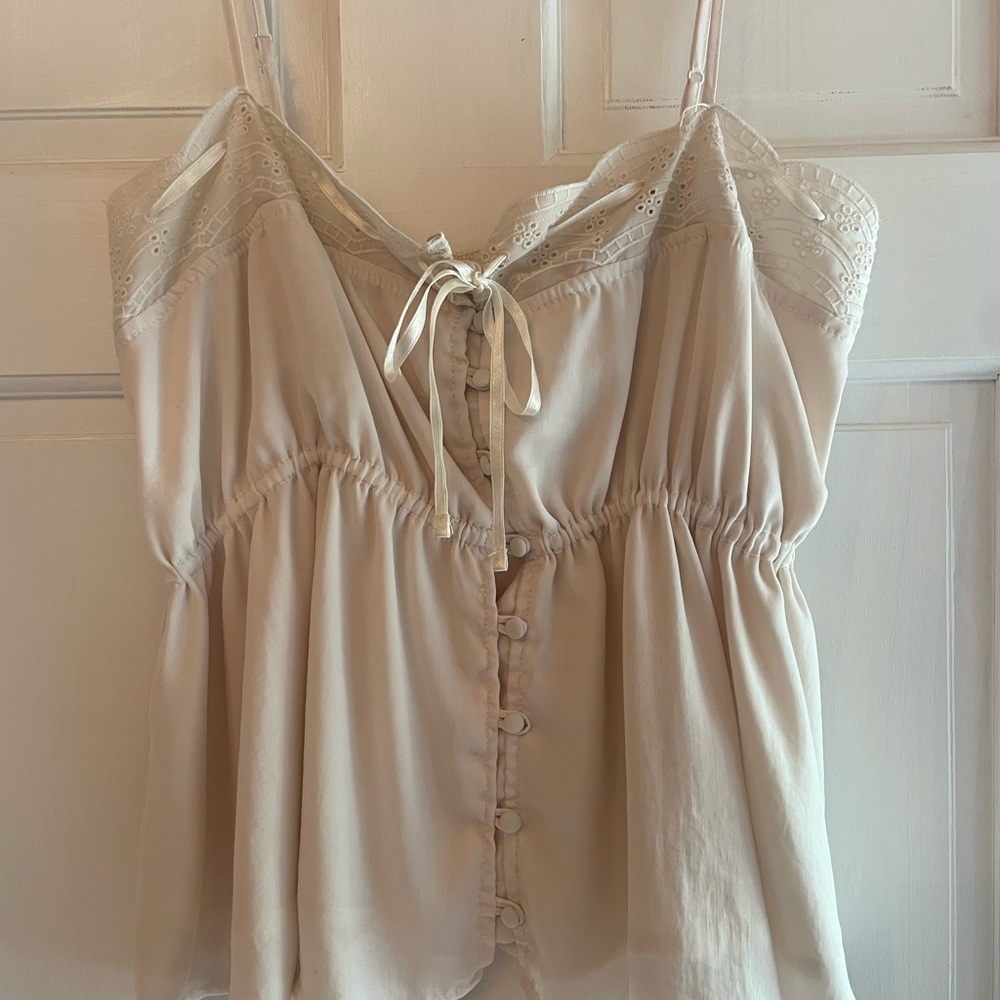 American Eagle Outfitters Beige Embroidered Blouse